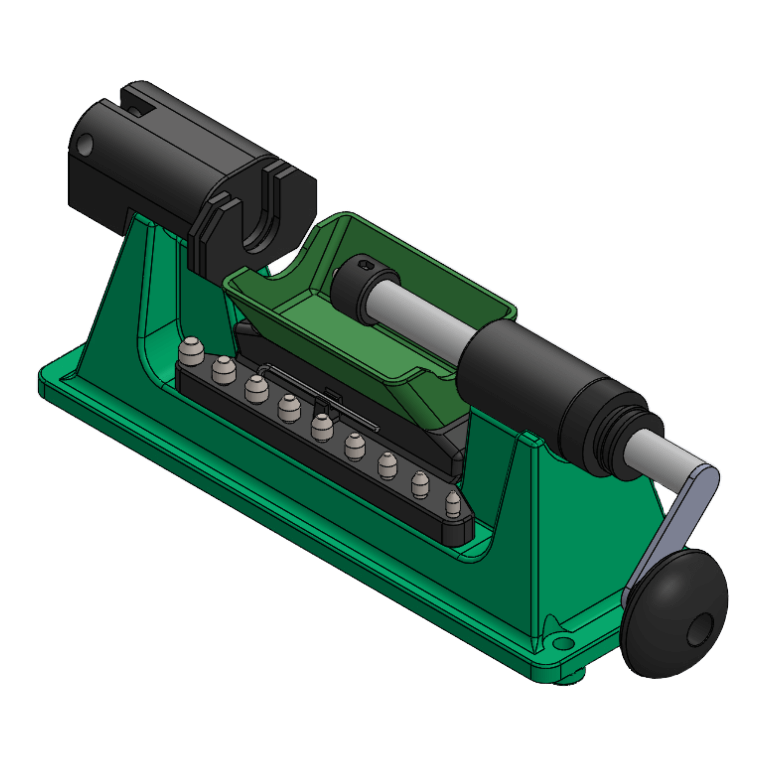 RCBS Trim Pro 2 brass case trimmer with catcher, designed for efficient reloading and tool organization.