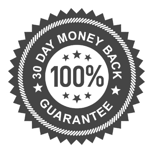 Black and white '30 Day Money Back Guarantee' badge on a white background