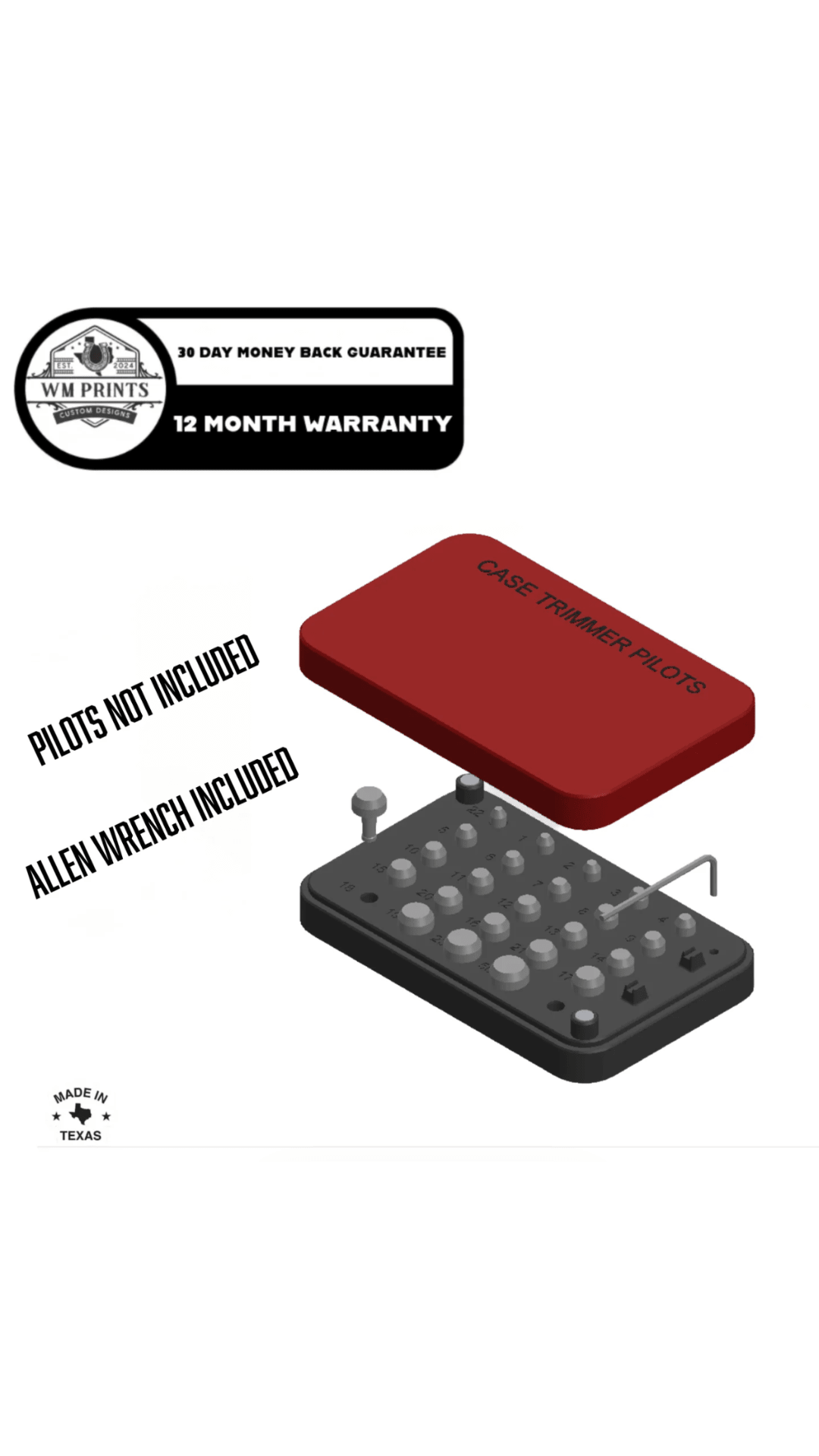 Hornady Case Trimmer Pilots Holder. - WM Prints LLC