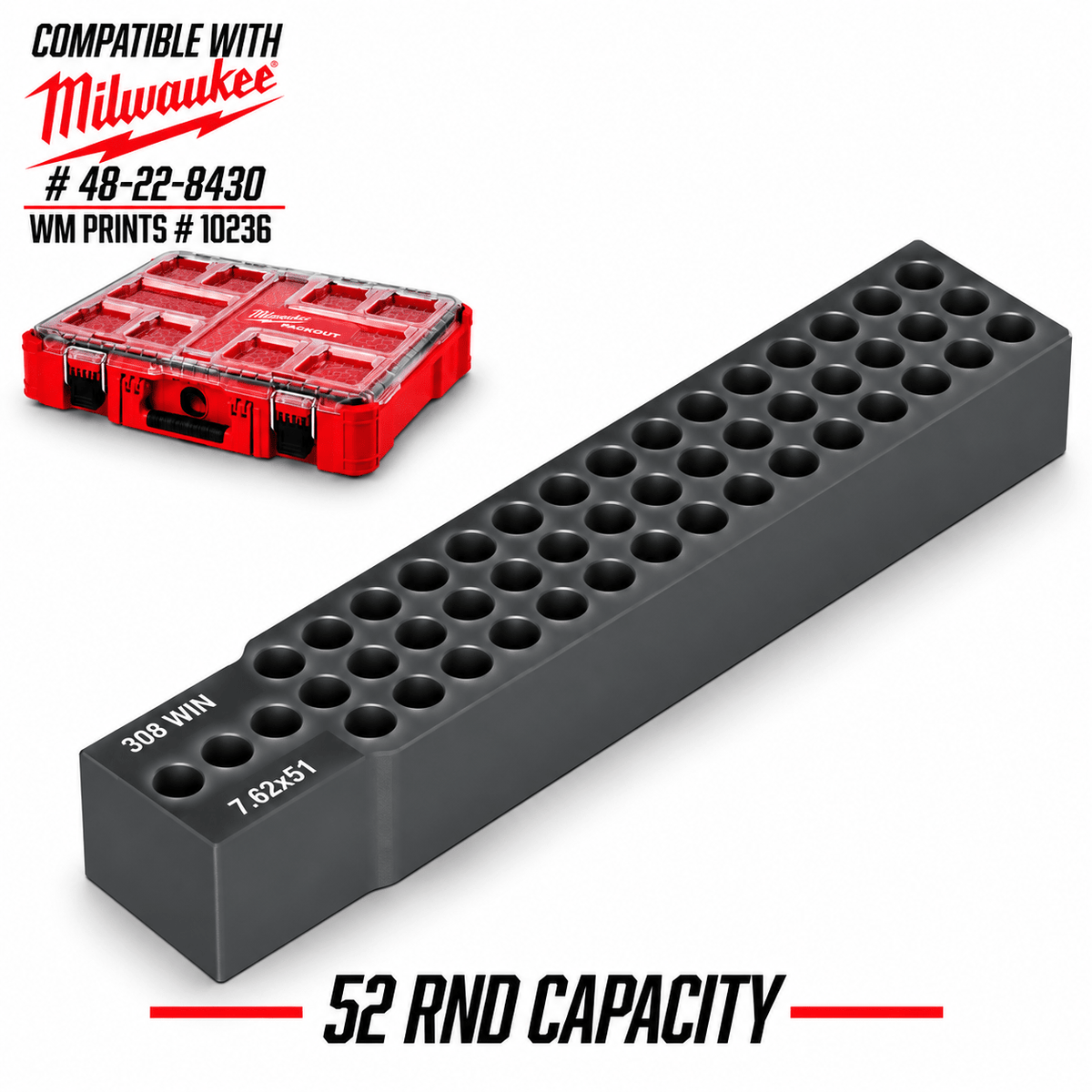 Made for Milwaukee Packouts center Ammo inserts. - WM Prints LLC