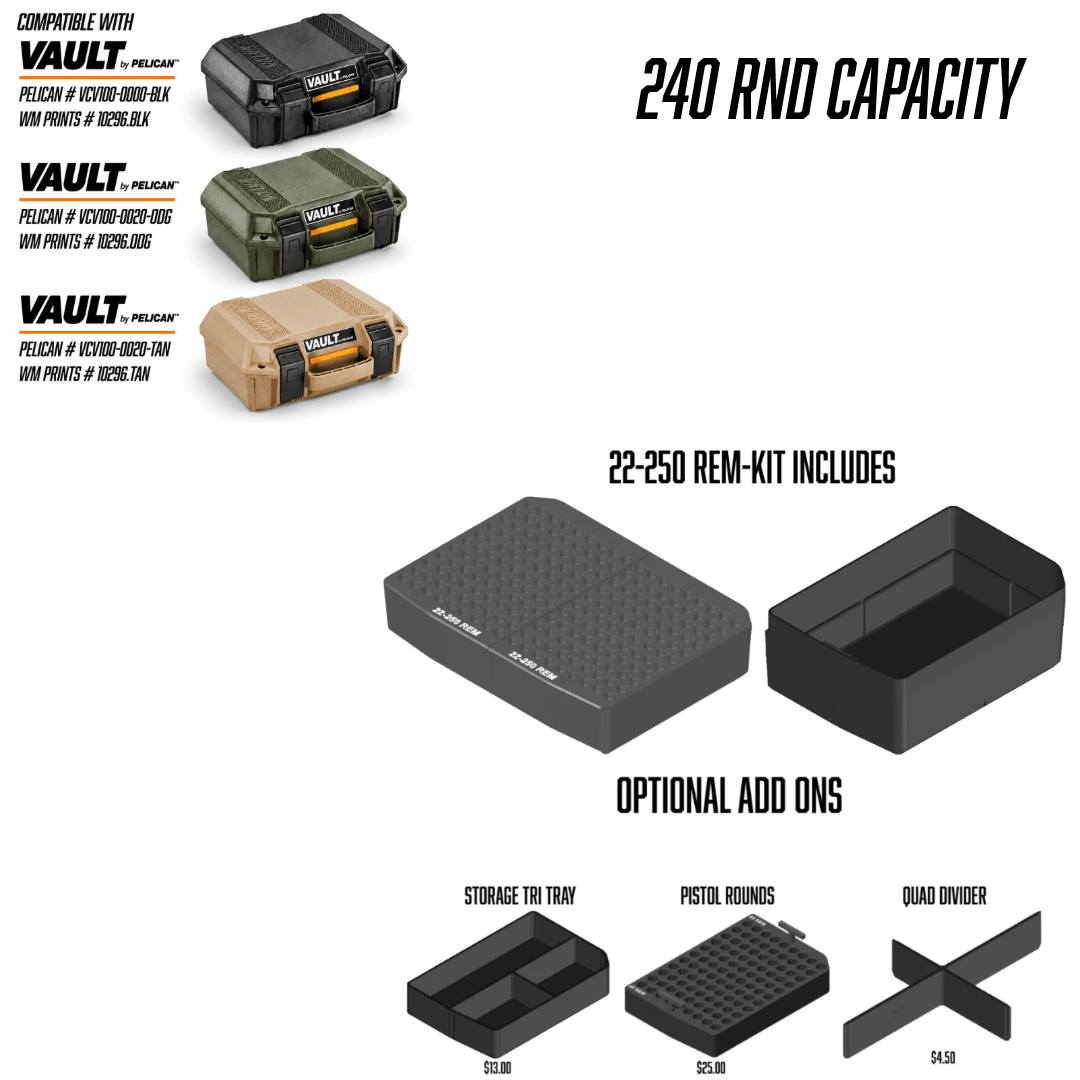 Made for Pelican Vault V100 Rifle Range kits. - WM Prints LLC