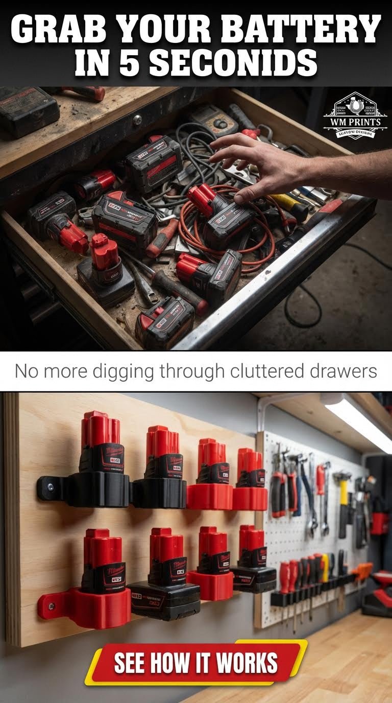Milwaukee M12 battery mounts - WM Prints LLC