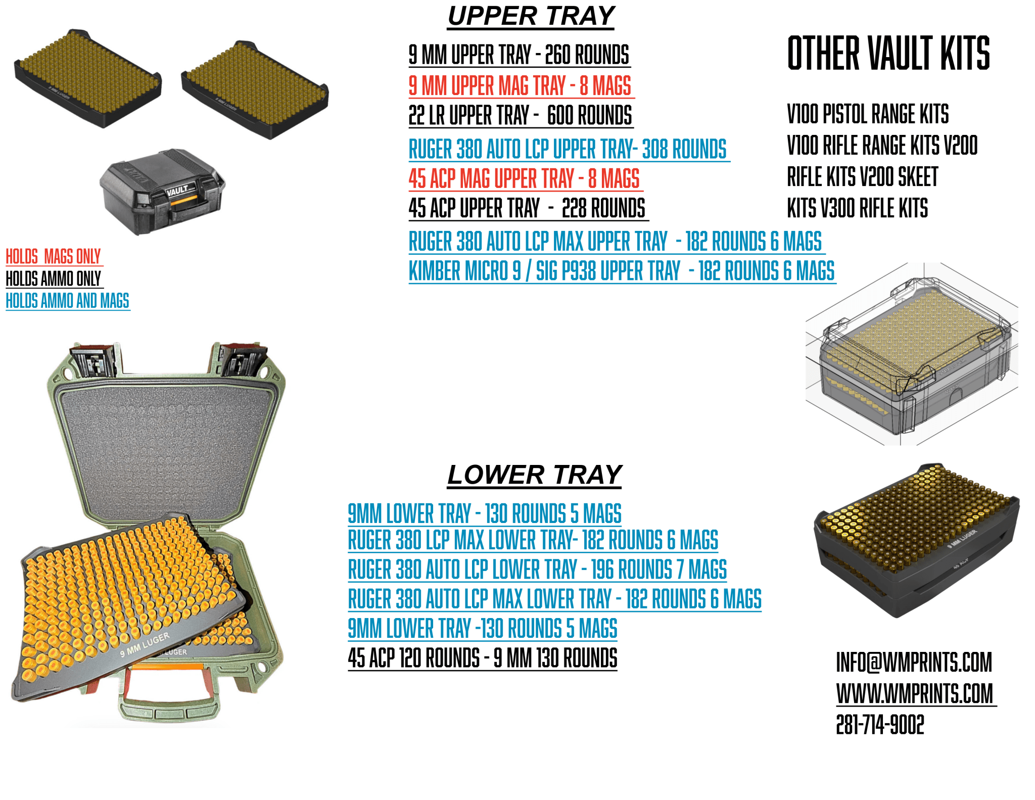 Pelican™ Vault V100 Pistol ammo double stack inserts - WM Prints LLC