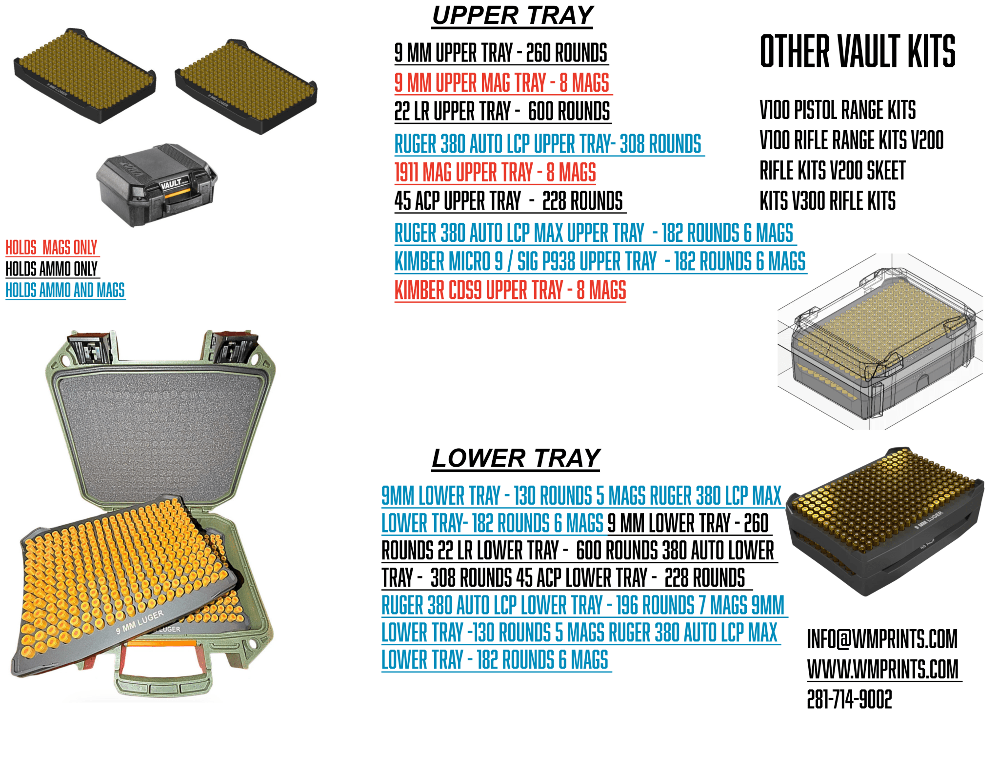 Pelican™ Vault V100 Pistol ammo double stack inserts - WM Prints LLC