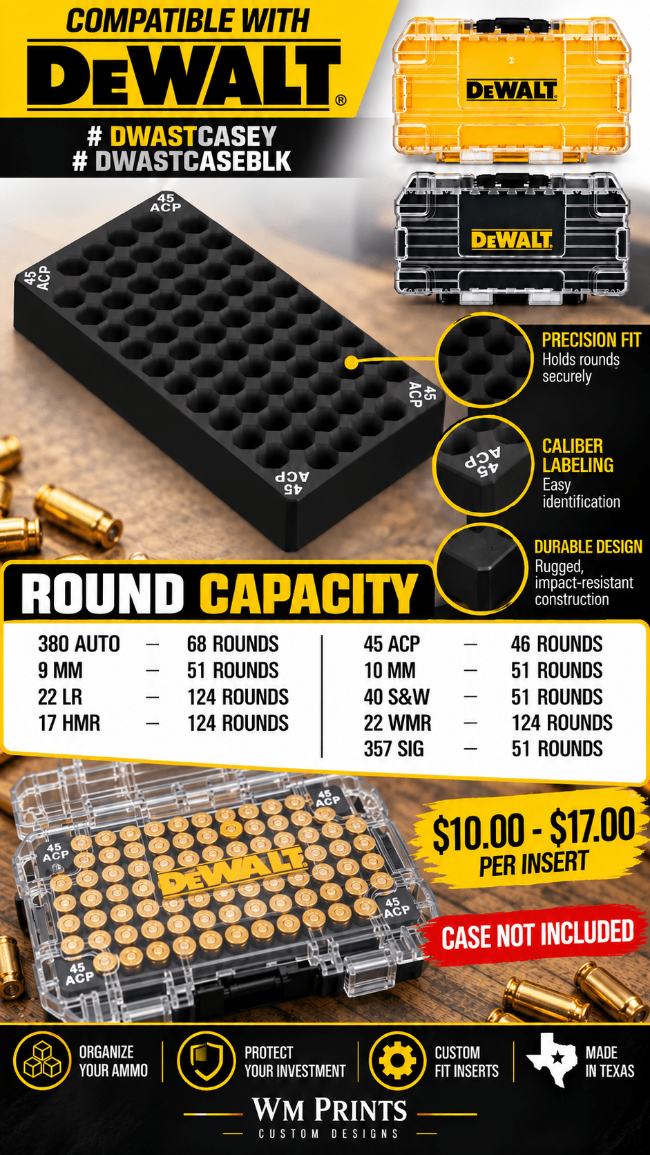 Made for DeWalt Toughcase compatible ammo inserts.