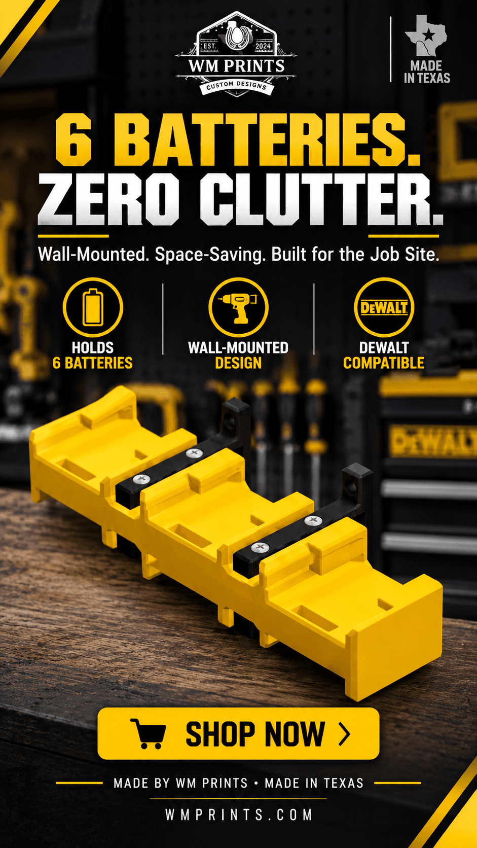 Optimal Workshop Setup with Made for DeWalt Battery Wall Mount Holders - WM Prints LLC