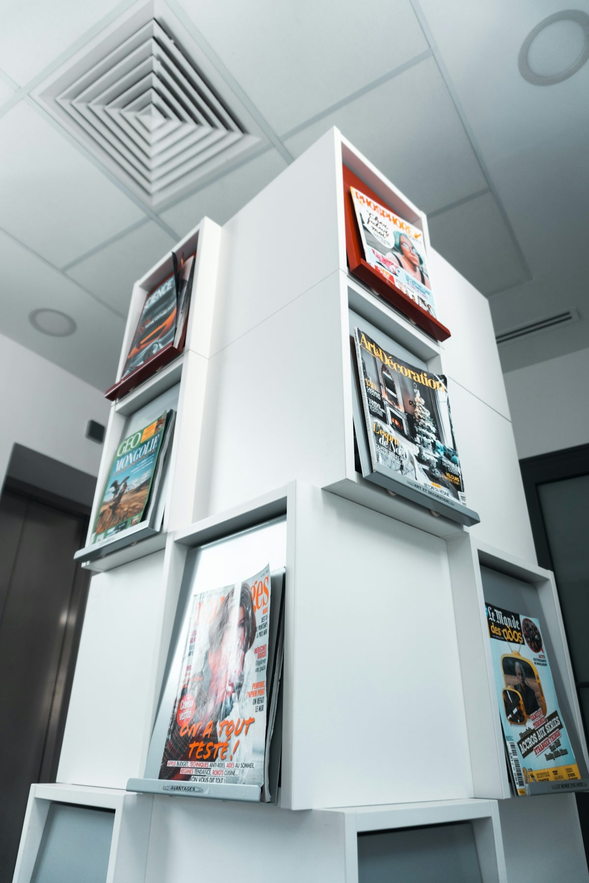 magazines on rack