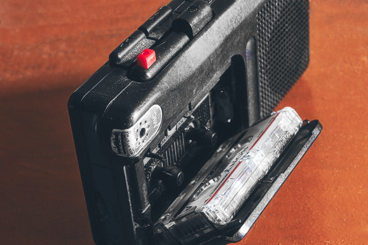 a radio sitting on top of a wooden table