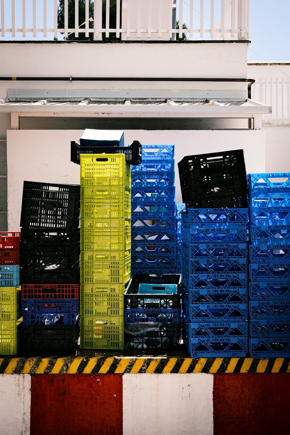 A bunch of crates stacked on top of each other