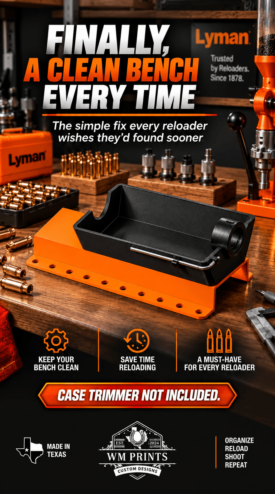 Revolutionize Your Reloading Setup with Made for Lyman Brass Case Trimming Catcher - WM Prints LLC