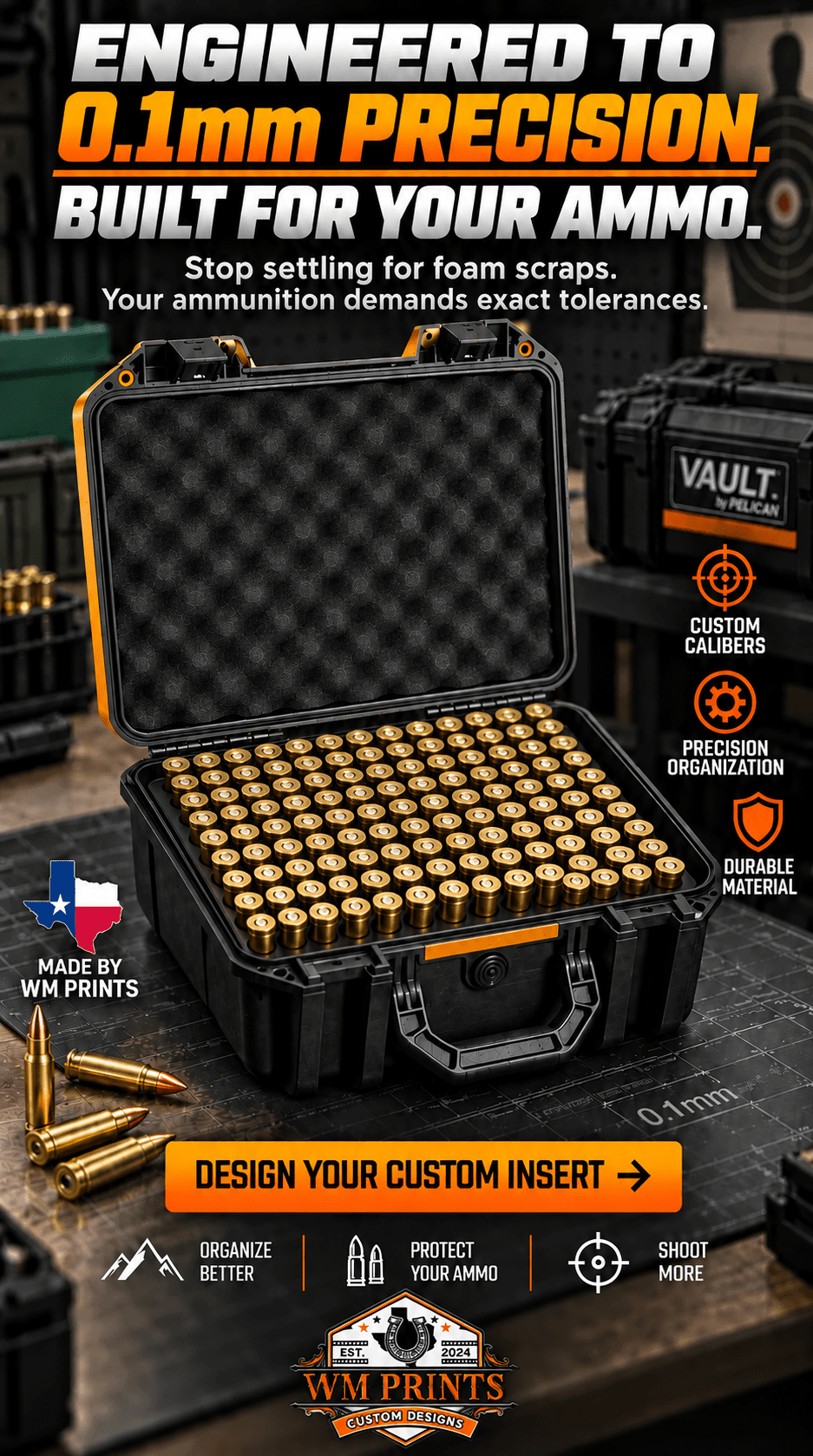 Upgrade Your Ammo Storage Experience with Made for Pelican Vault V300 Inserts - WM Prints LLC