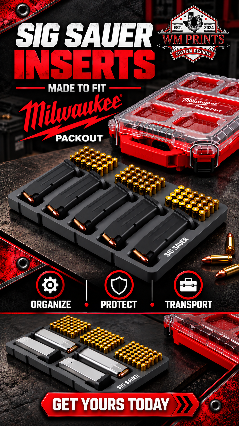 Made for Milwaukee Packouts Sig Sauer P365 mags inserts.
