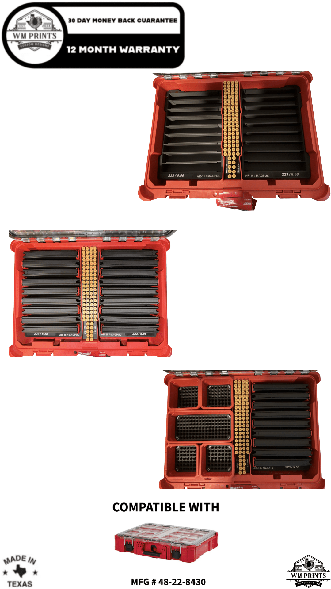 AR - 15 Magazine Insert – Precision Fit for Milwaukee PACKOUT 48 - 22 - 8430 (Left &amp; Right Side Compatible) - WM Prints LLC