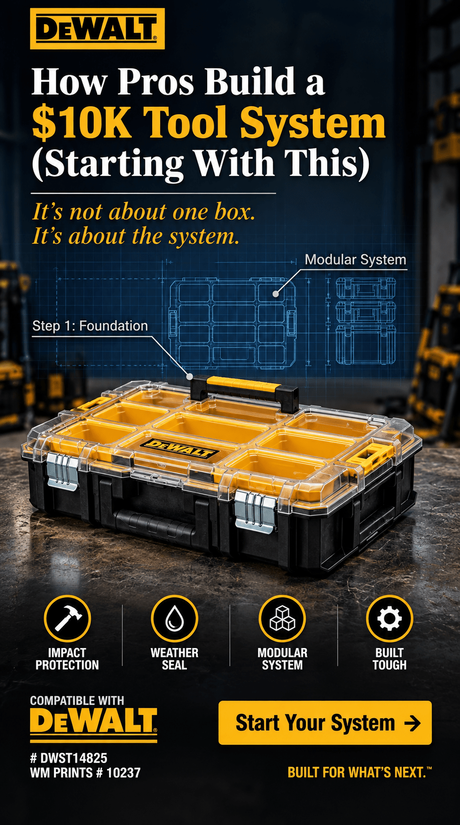 CASE, DEWALT TOUGH SYSTEM, DEEP PRO, 10 BIN - WM Prints LLC