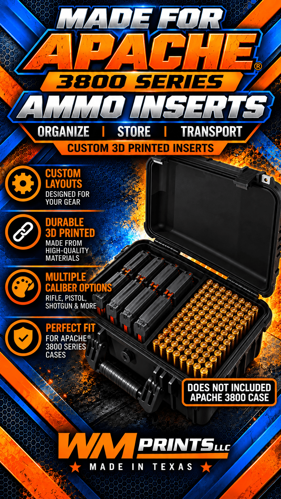 Made for Apache 3800 Series Left &amp; Right Ammo Inserts | WM Prints - WM Prints LLC