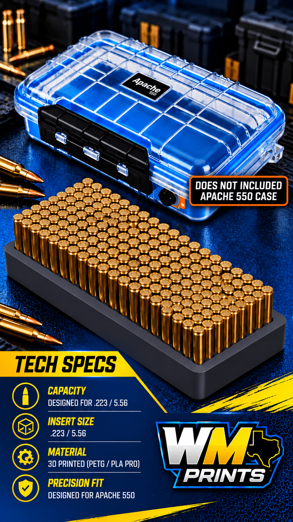 Made for Apache 550 Series ammo inserts. - WM Prints LLC