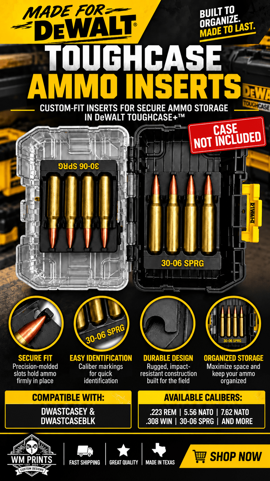 Made for DeWalt Tough Case Toolbox Rifle Ammo Inserts - WM Prints LLC