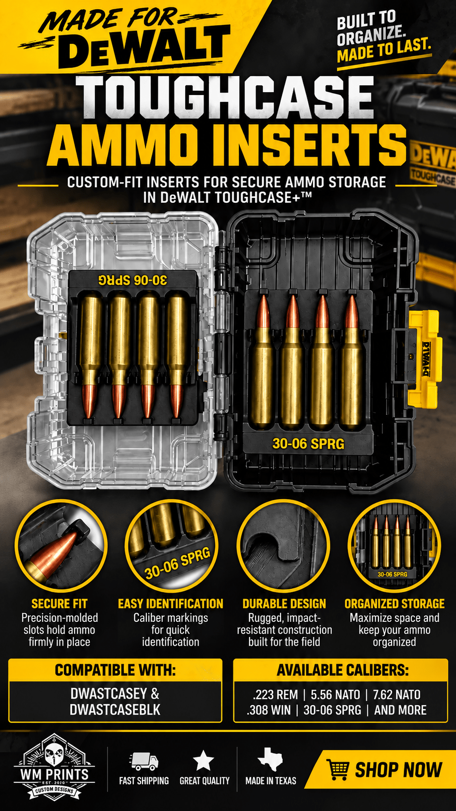 Made for DeWalt Tough Case Toolbox Rifle Ammo Inserts - WM Prints LLC