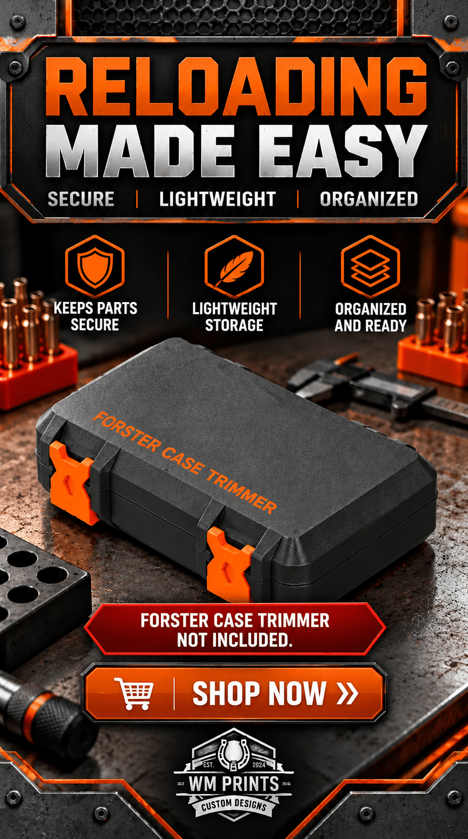 Made for Forster Hinged Case for Case Trimmer Collets &amp; Pilots - WM Prints LLC
