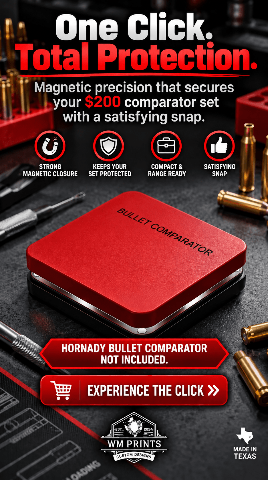 Made for Hornady Bullet Comparator magnetic case. - WM Prints LLC