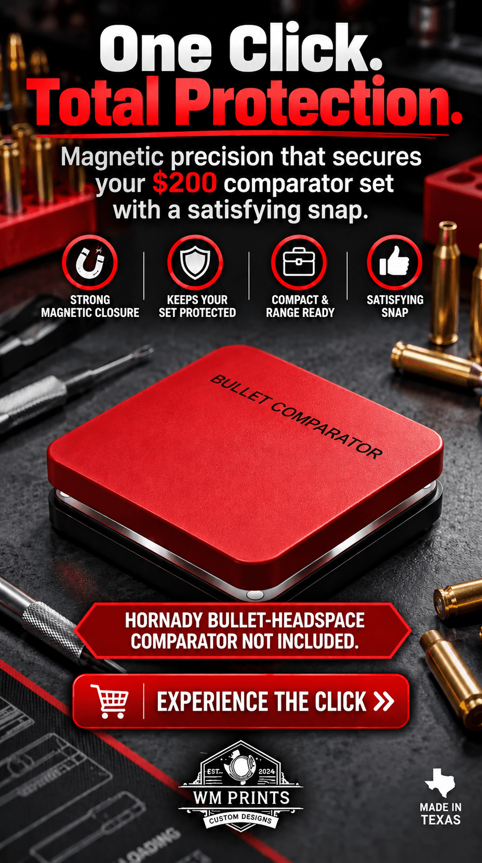 Made for Hornady Bullet Headspace Comparator Case. - WM Prints LLC