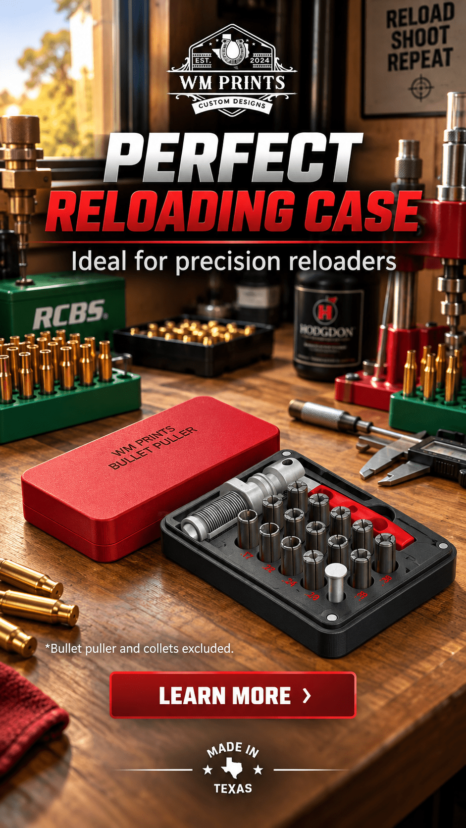 Made for Hornady Bullet Puller and Collets Storage Case - WM Prints LLC
