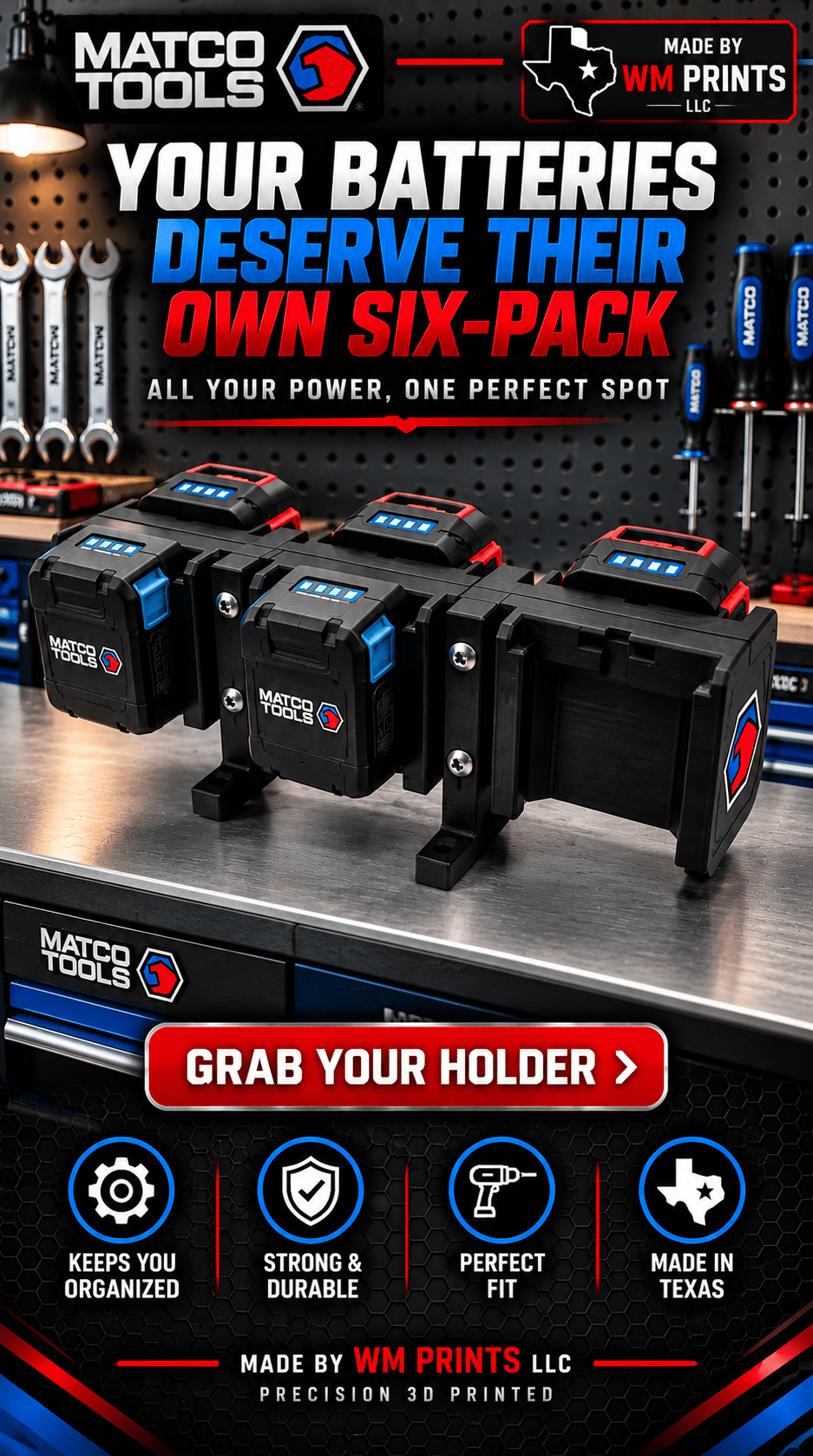 Made for Matco type battery holder. - WM Prints LLC