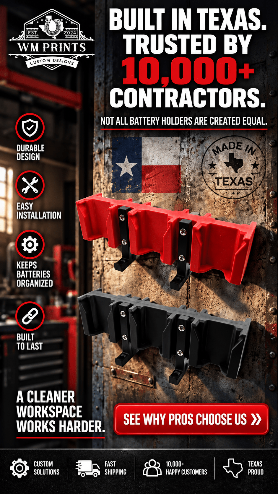 Made for Milwaukee M18 batteries holder - WM Prints LLC