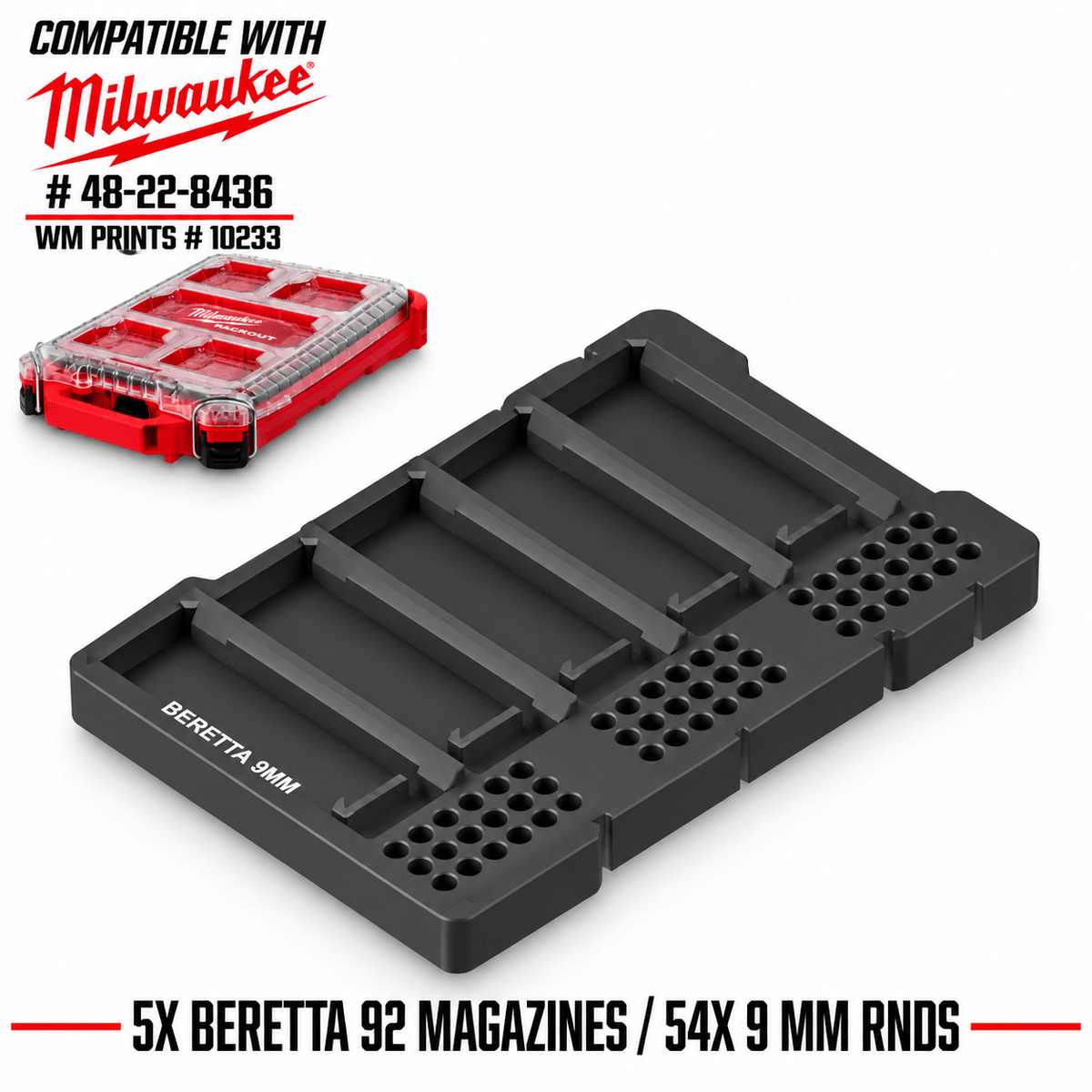 Made for Milwaukee Packouts Beretta 92 mags inserts. - WM Prints LLC