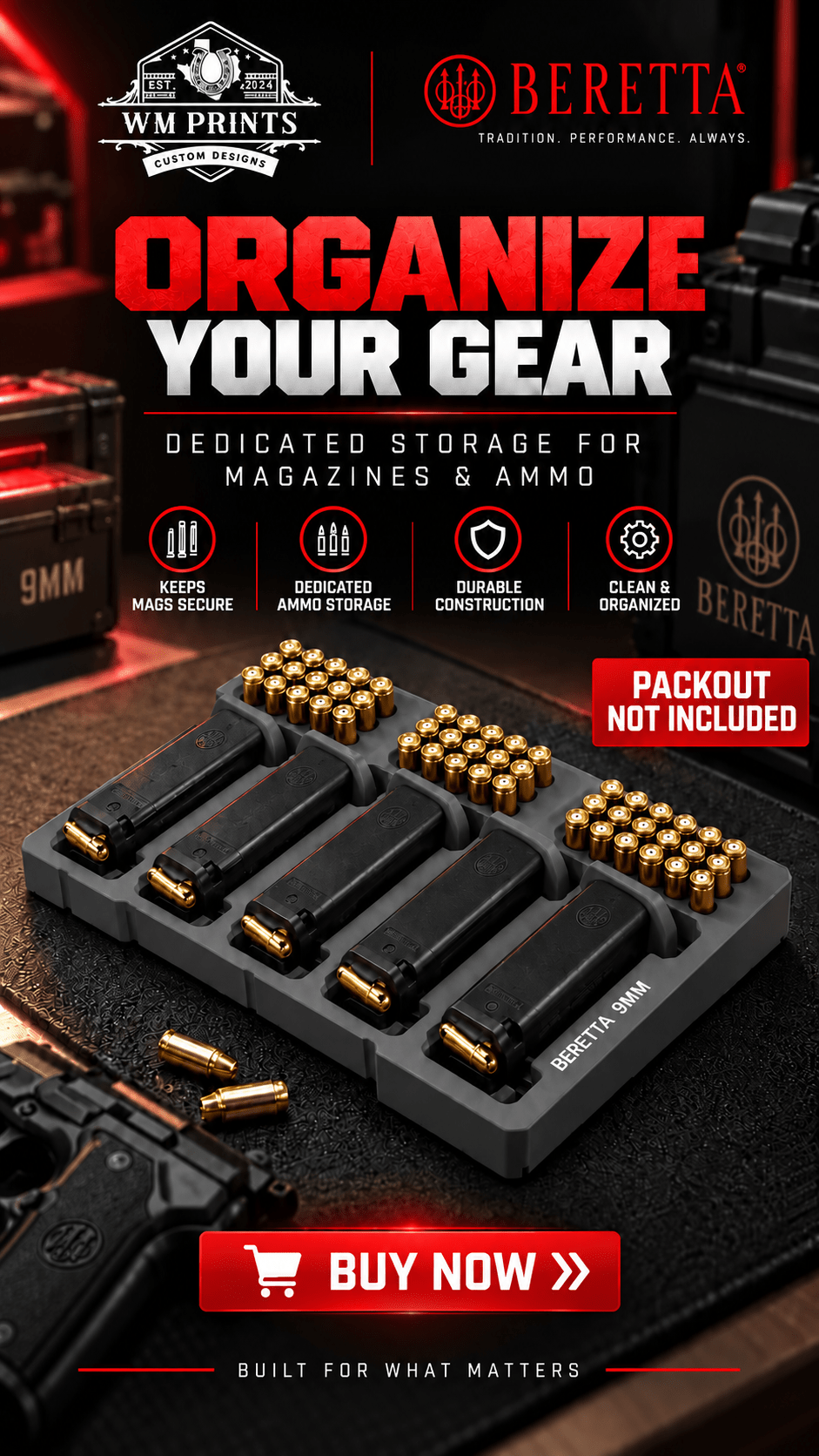 Made for Milwaukee Packouts Beretta 92 mags inserts. - WM Prints LLC
