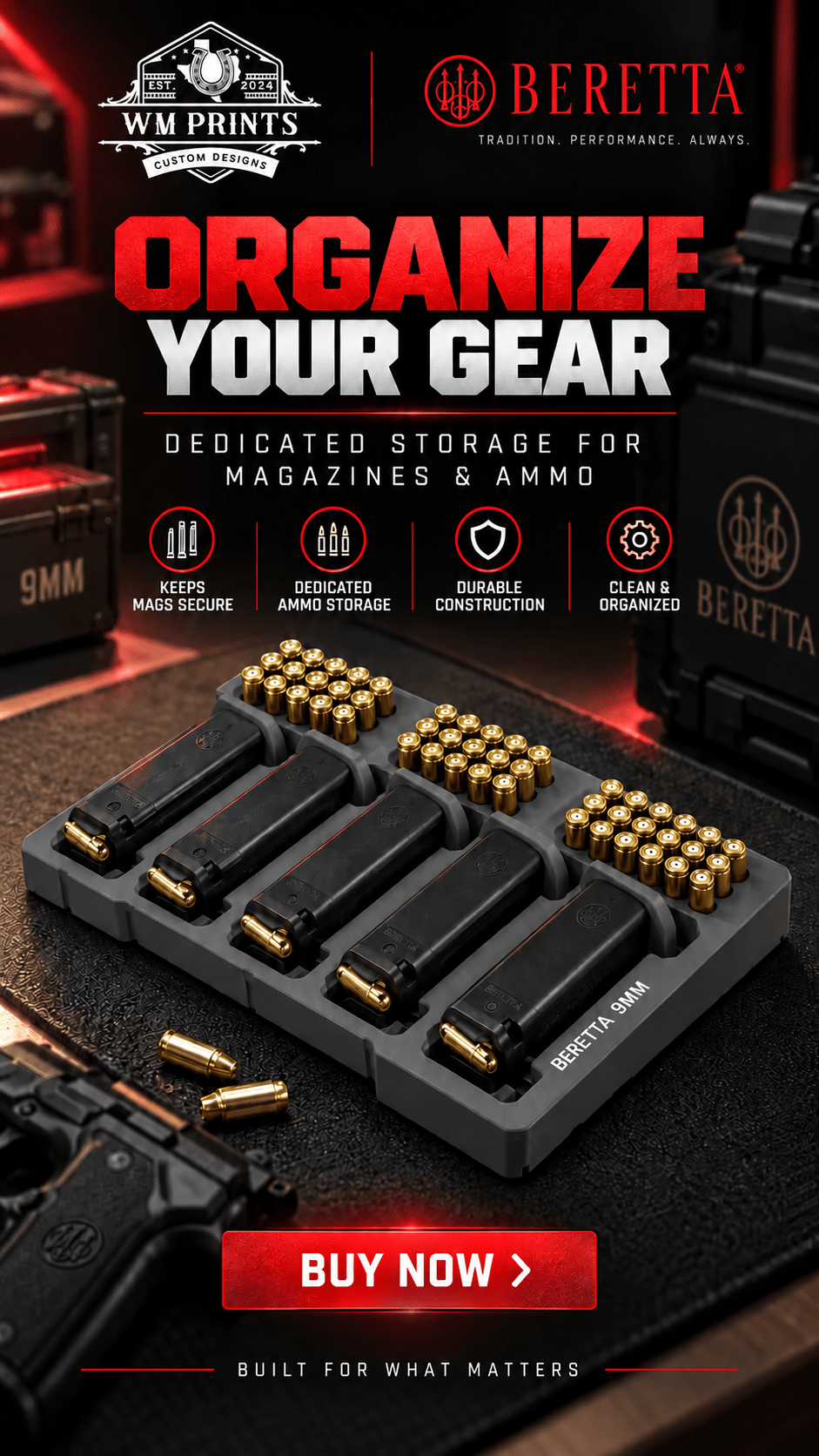 Made for Milwaukee Packouts Beretta 92 mags inserts. - WM Prints LLC