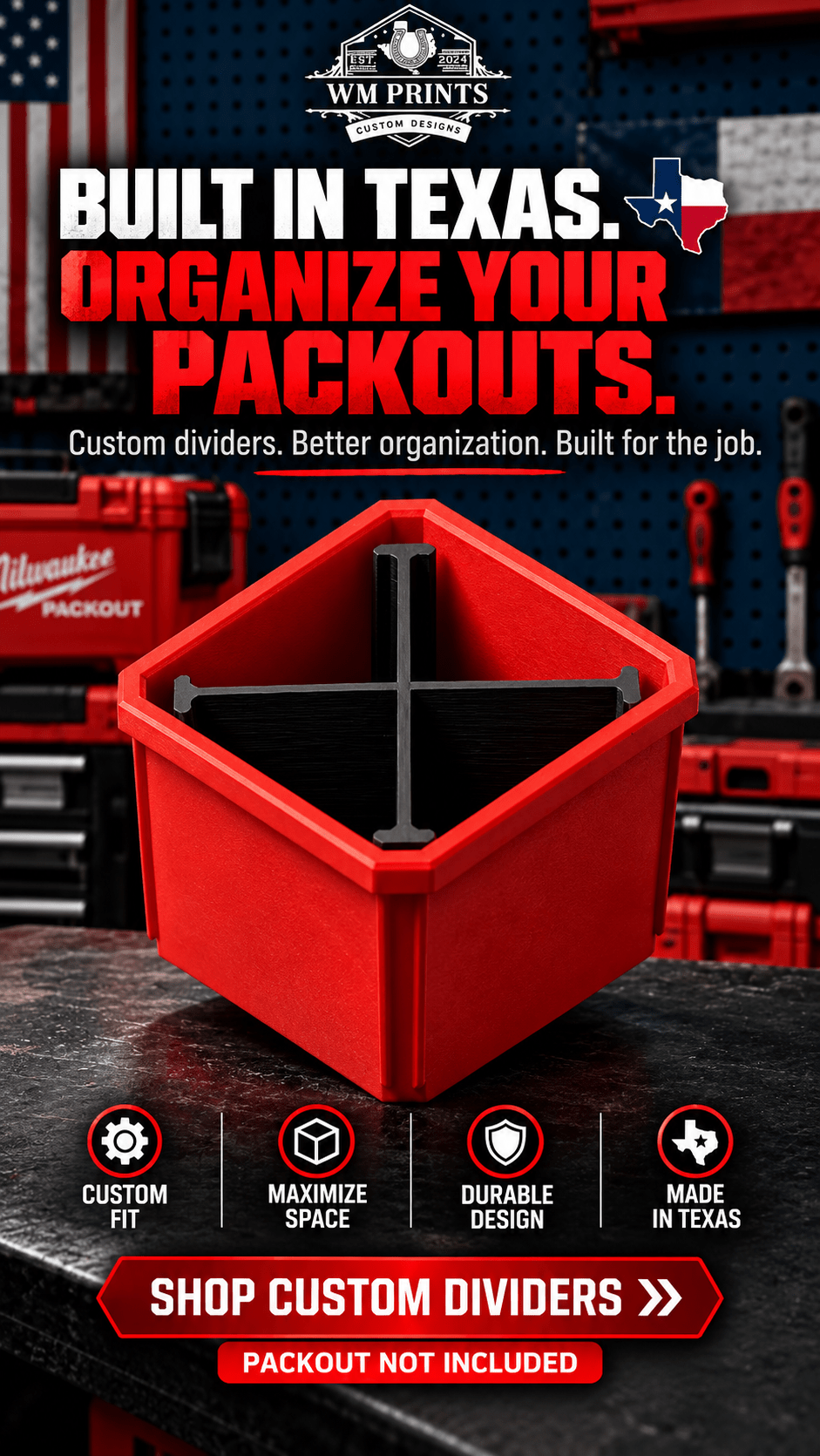 Made for Milwaukee Packouts bin dividers. - WM Prints LLC