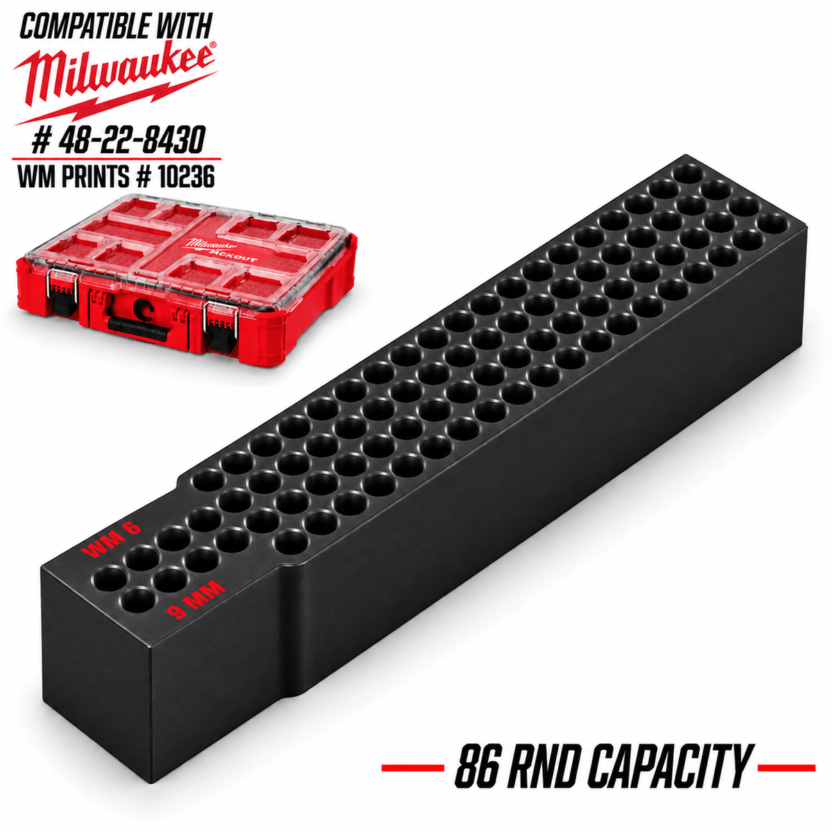 Made for Milwaukee Packouts center Ammo inserts. - WM Prints LLC