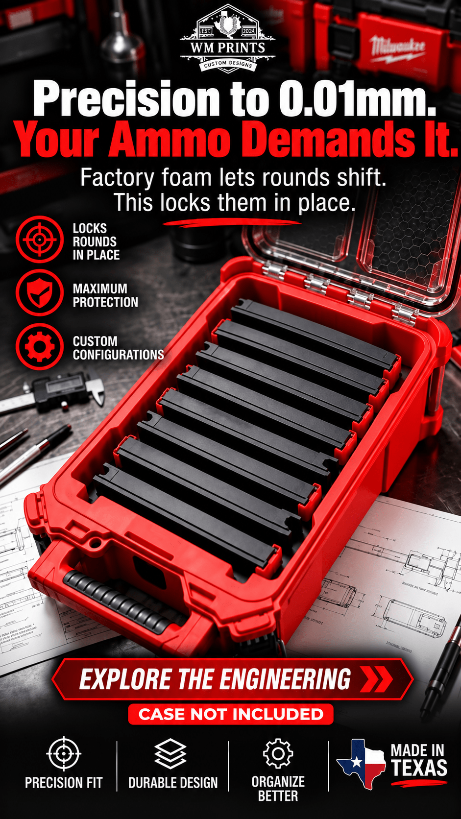 Made for Milwaukee Packouts Magpul Magazine Inserts. - WM Prints LLC