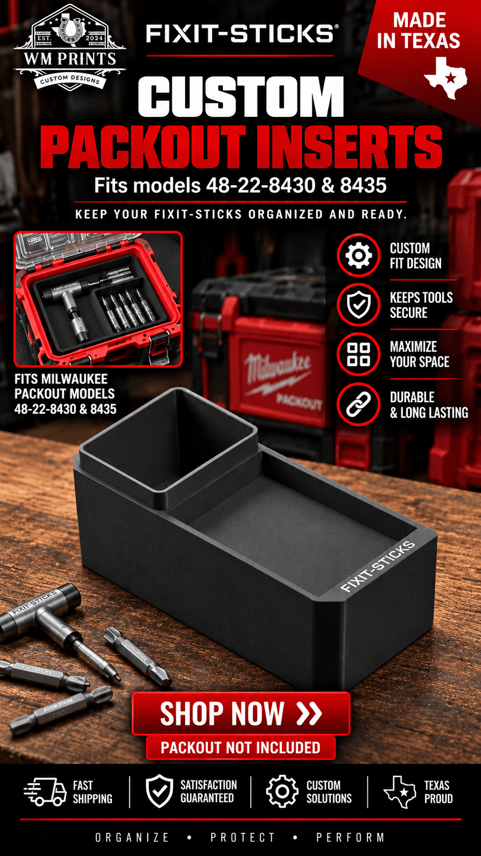 Made for Milwaukee Packouts Miscellaneous inserts for models 48-22-8430 and 48-22-8435. - WM Prints LLC