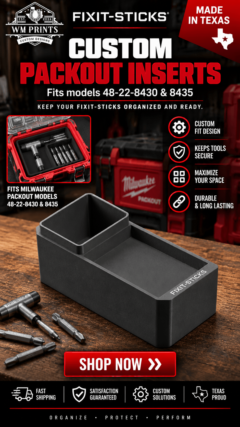 Made for Milwaukee Packouts Miscellaneous inserts for models 48-22-8430 and 48-22-8435. - WM Prints LLC