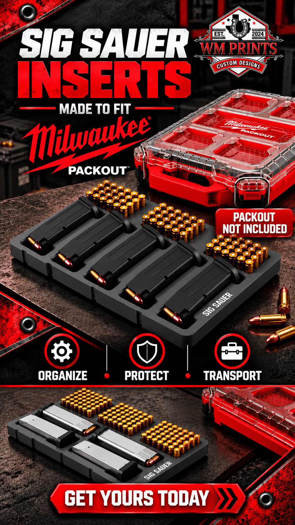 Made for Milwaukee Packouts Sig Sauer mags inserts. - WM Prints LLC