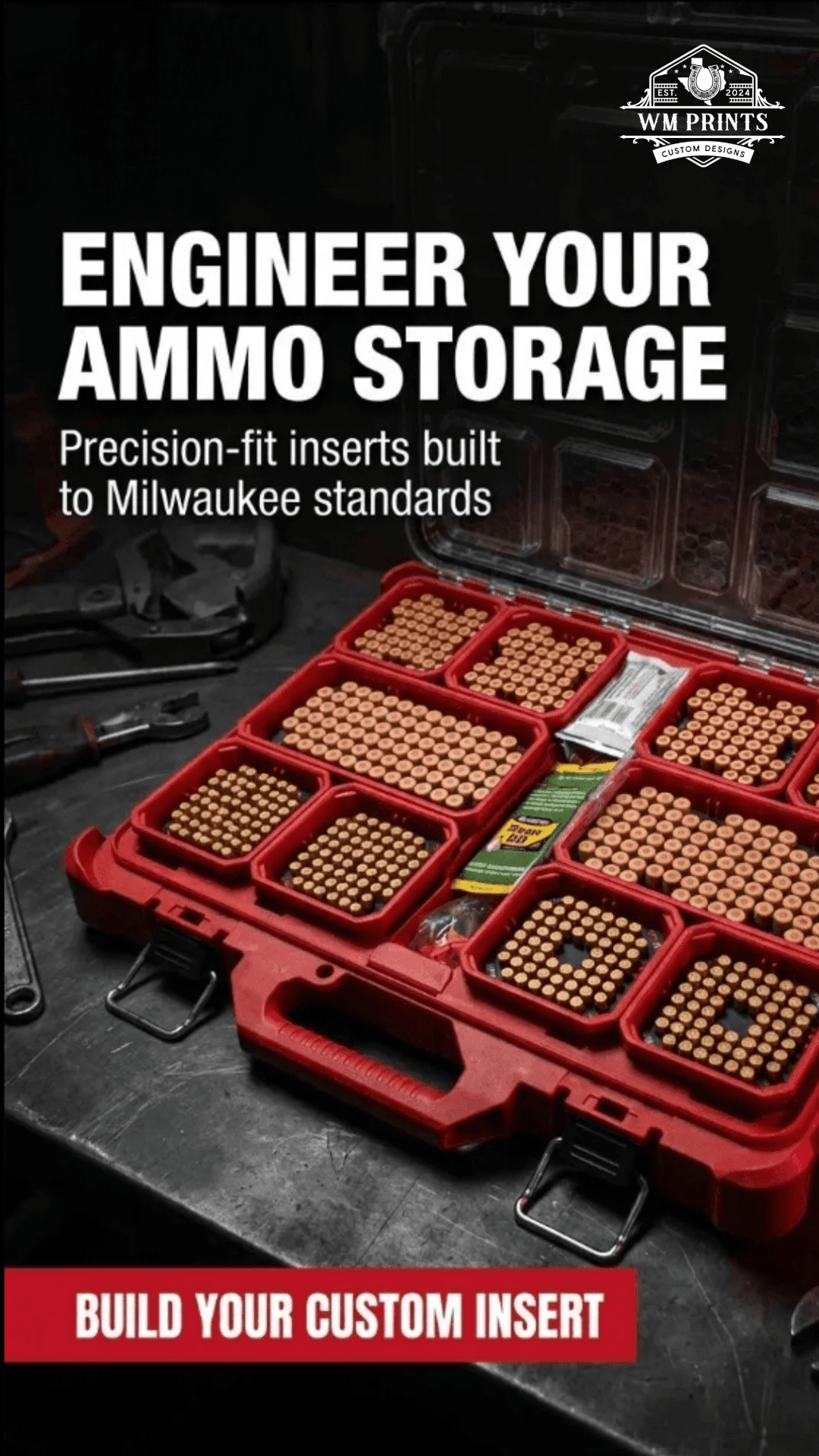 Made for Milwaukee Packouts Slim low profile Ammo Inserts. - WM Prints LLC