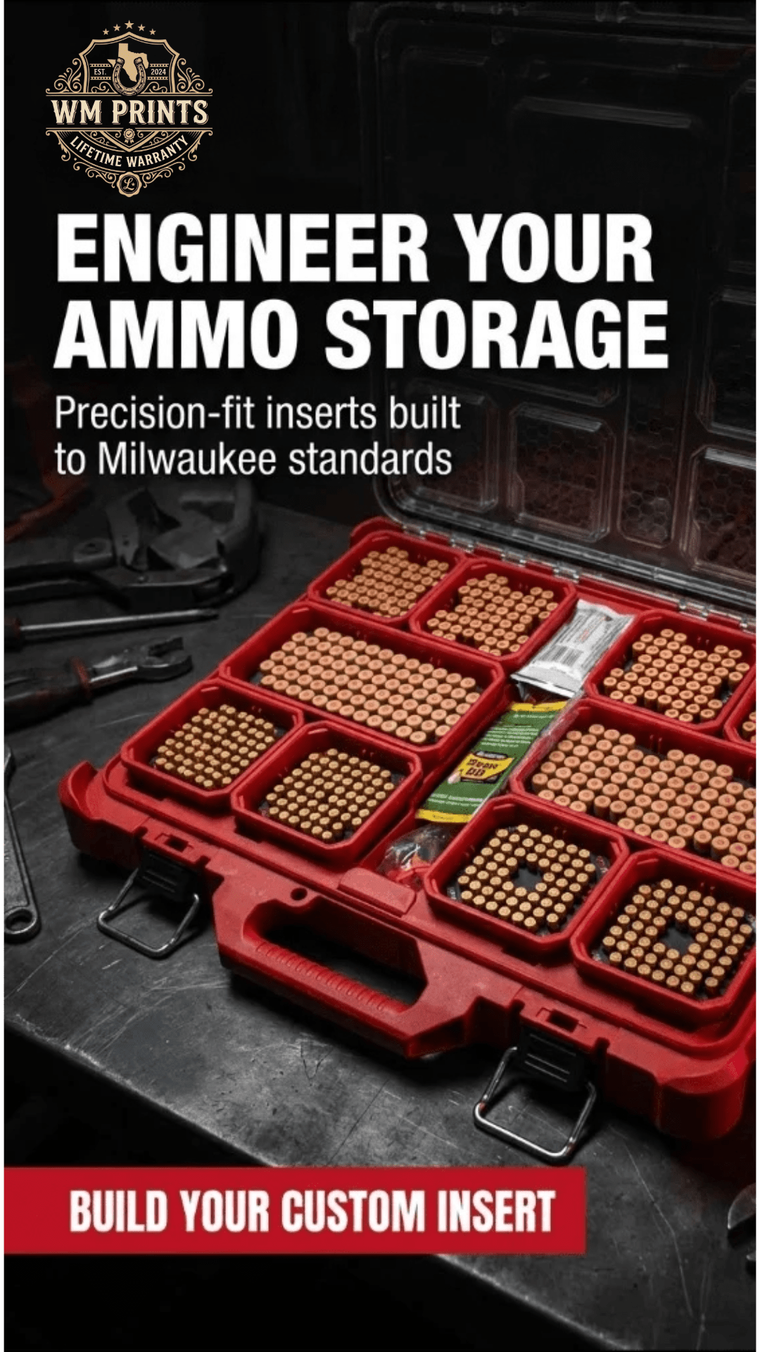 Made for Milwaukee Packouts Slim low profile Ammo Inserts. - WM Prints LLC