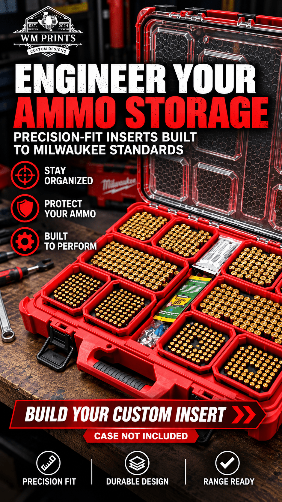 Made for Milwaukee Packouts Slim low profile Ammo Inserts. - WM Prints LLC