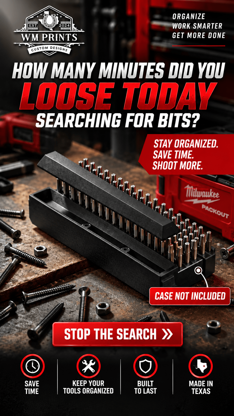 Made for Milwaukee Shockwave Bit Holder with Magnetic Parts Tray - WM Prints LLC
