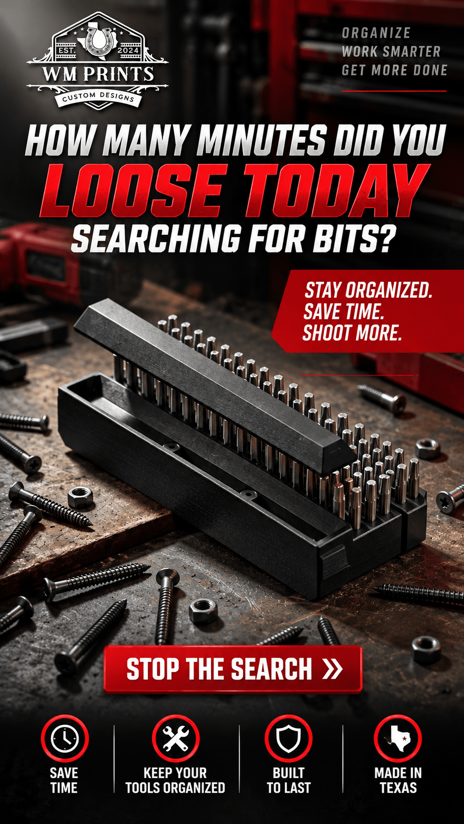 Made for Milwaukee Shockwave Bit Holder with Magnetic Parts Tray - WM Prints LLC