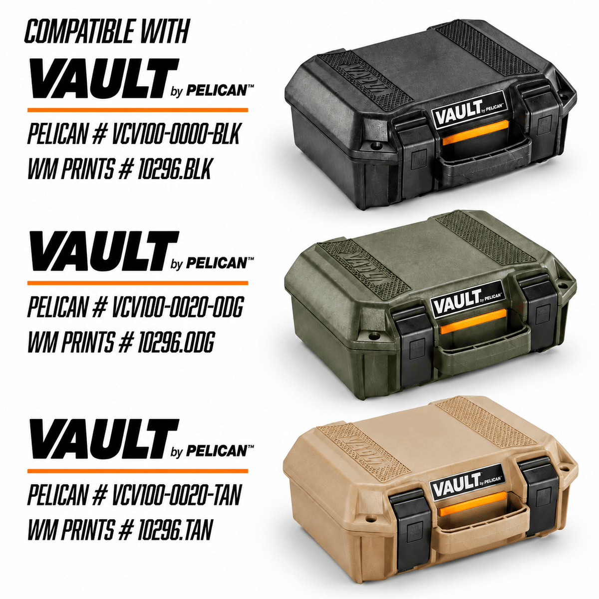 Made for Pelican Vault V100 Pistol range kits. - WM Prints LLC