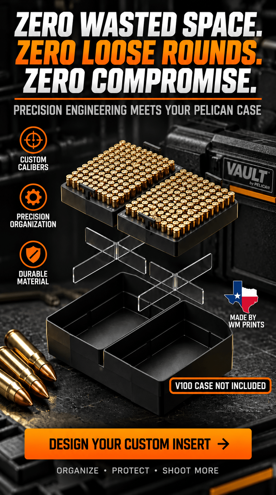 Made for Pelican Vault V100 Pistol range kits. - WM Prints LLC