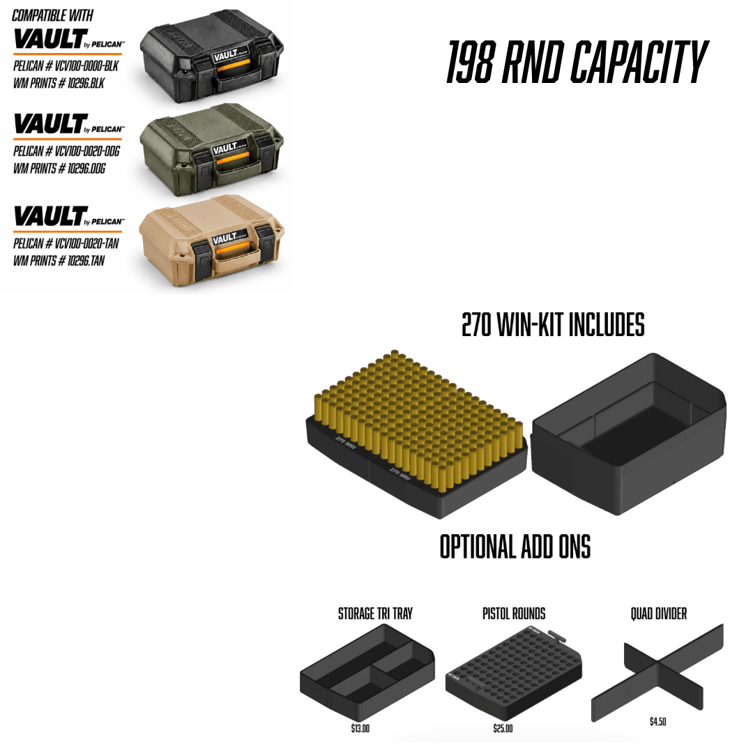 Made for Pelican Vault V100 Rifle Range kits. - WM Prints LLC