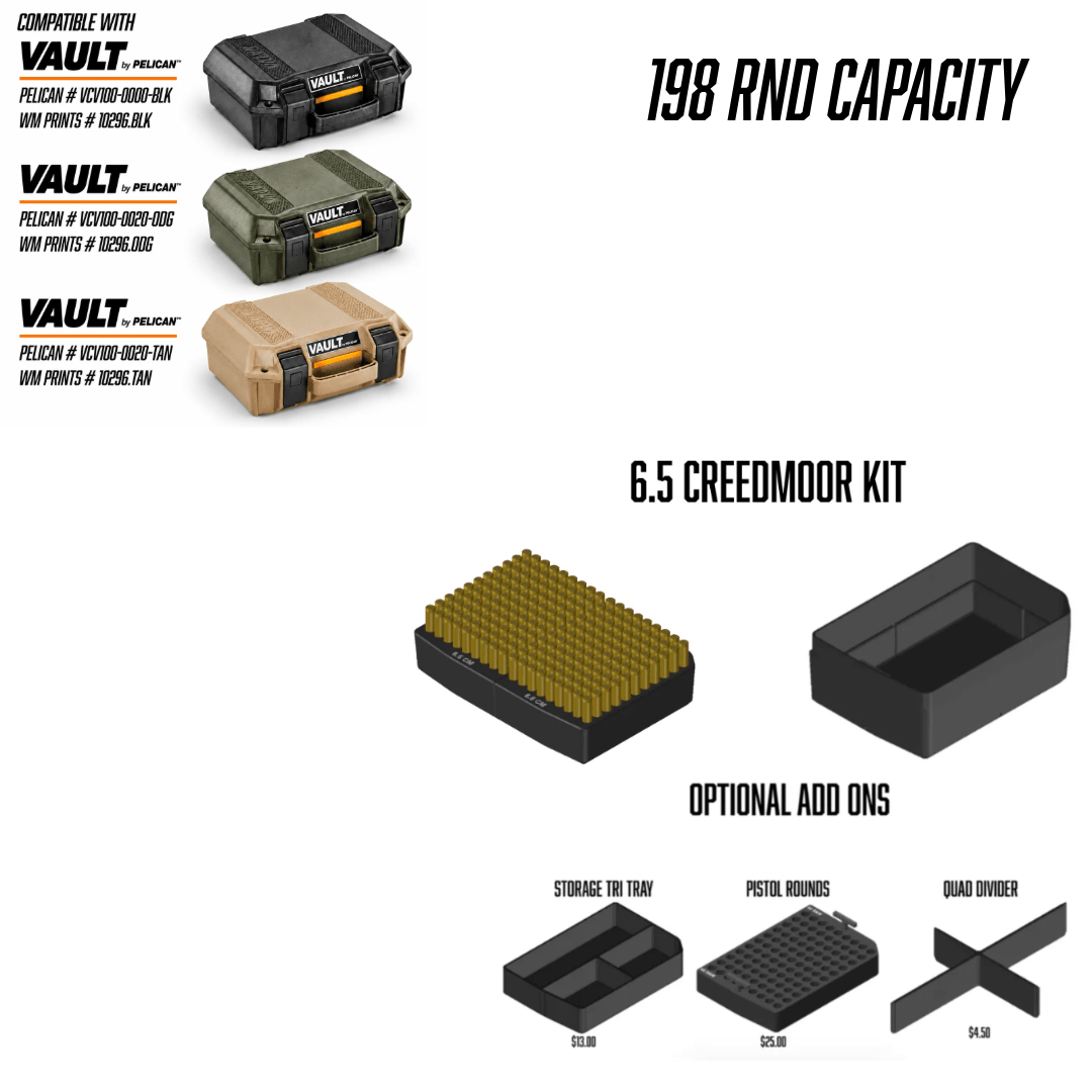 Made for Pelican Vault V100 Rifle Range kits. - WM Prints LLC