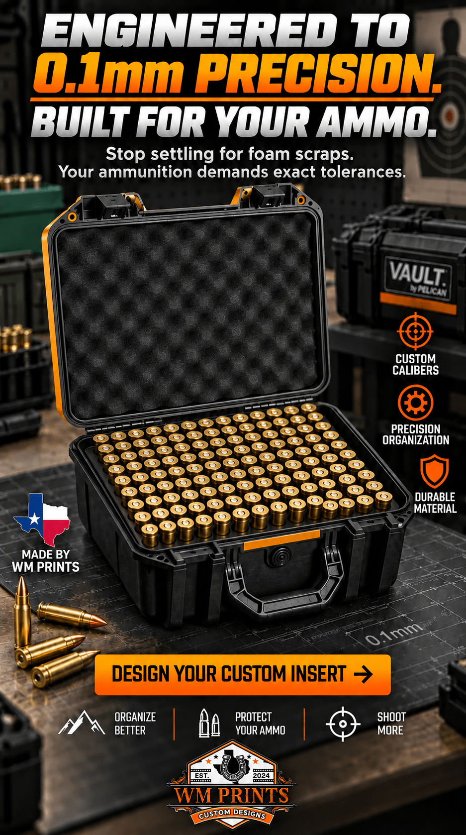 Made for Pelican™ Vault V300 Ammo Insert kits. - WM Prints LLC