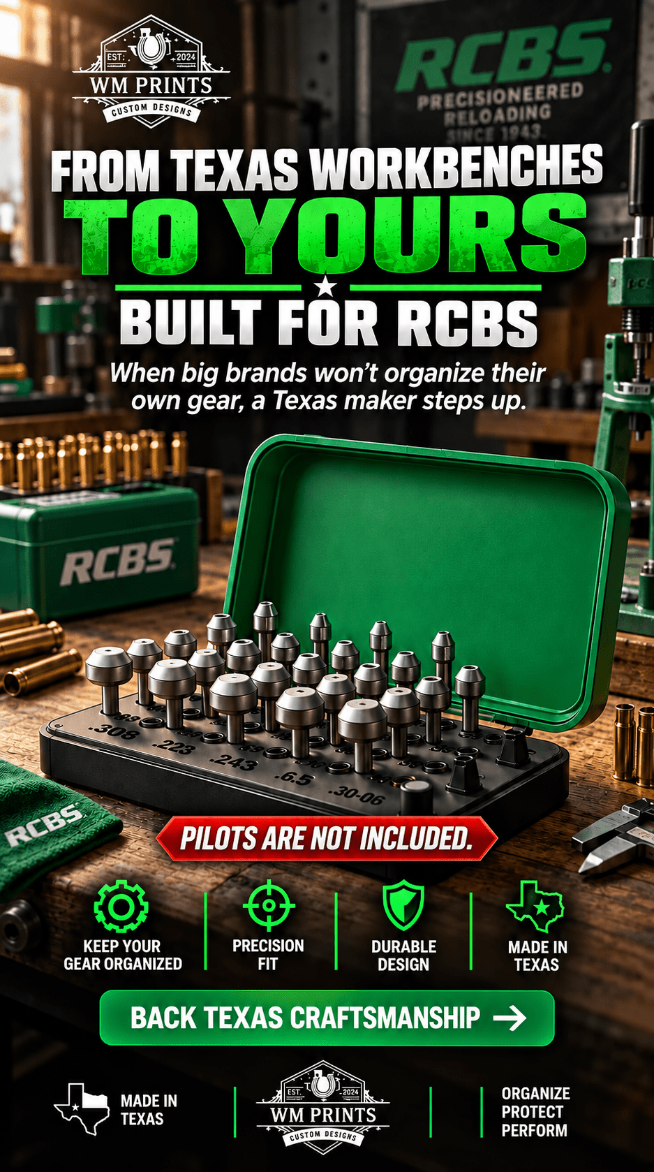 Made for RCBS Case Trimmer Pilots Holder. - WM Prints LLC