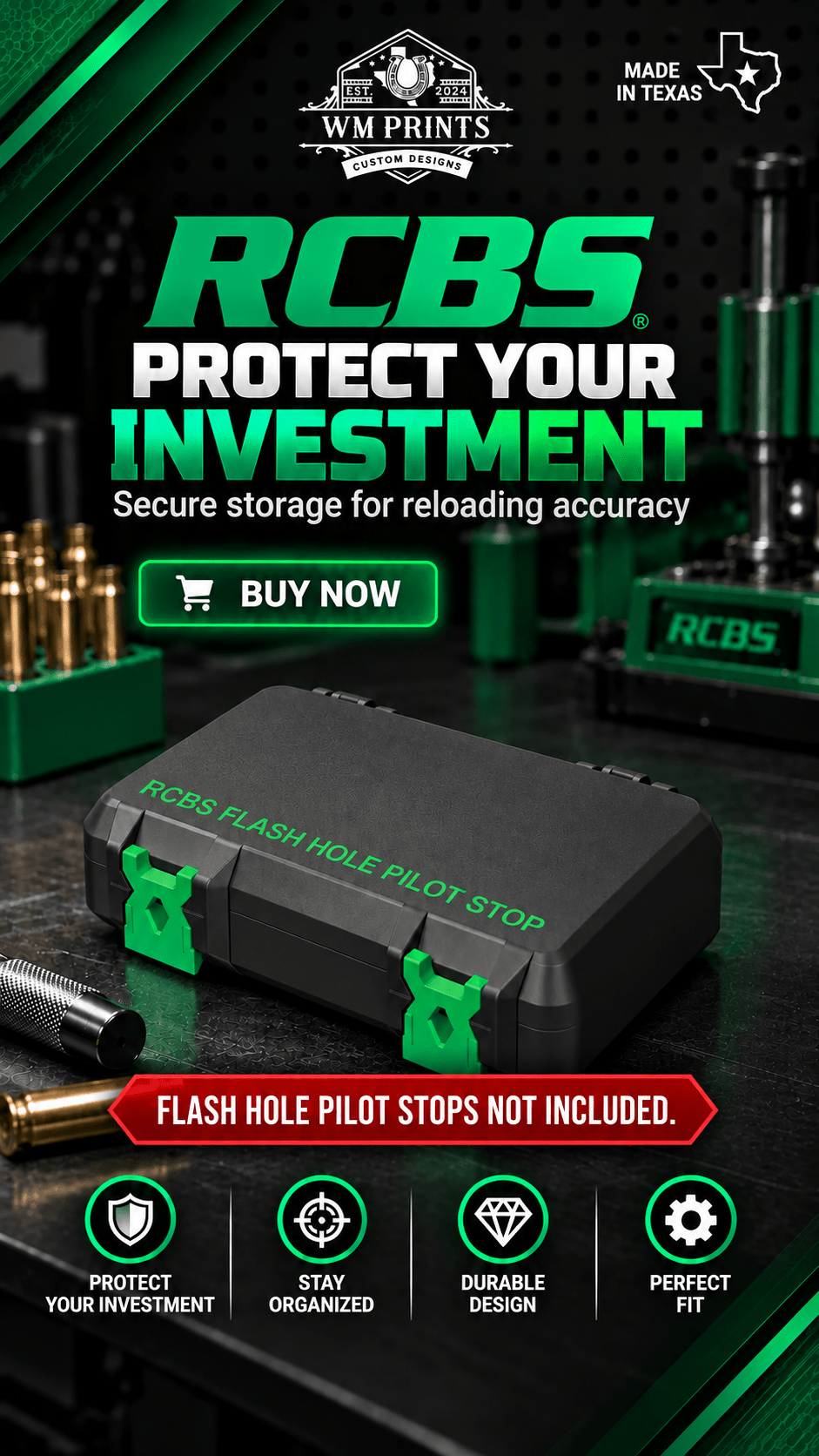 Made for RCBS Flash Hole Pilot Stop Storage Case - WM Prints LLC