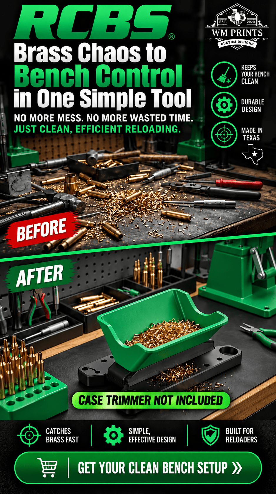 Made for RCBS style brass case trimming catcher, collet style. - WM Prints LLC